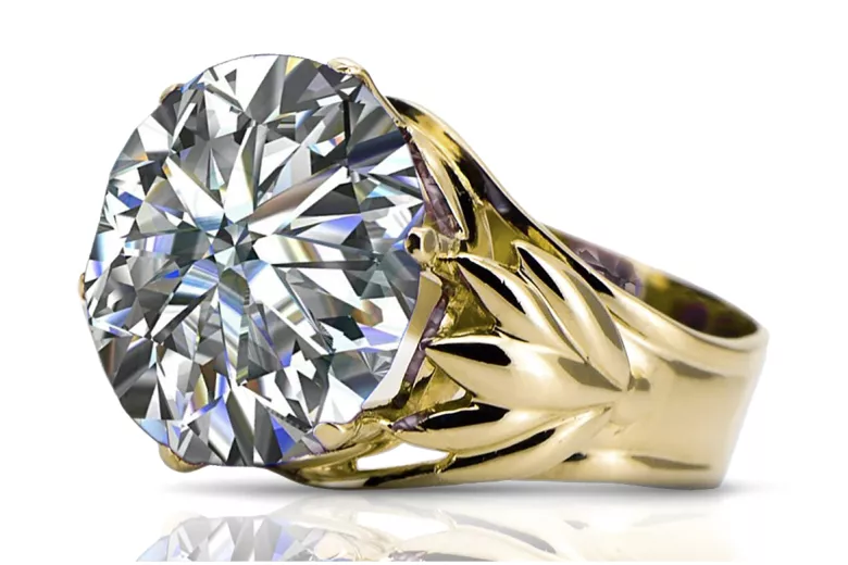 Oro amarillo de 8 quilates Zircon Anillo Vintage vrc029x-zi Art Deco Joyería de la URSS, estilo ruso